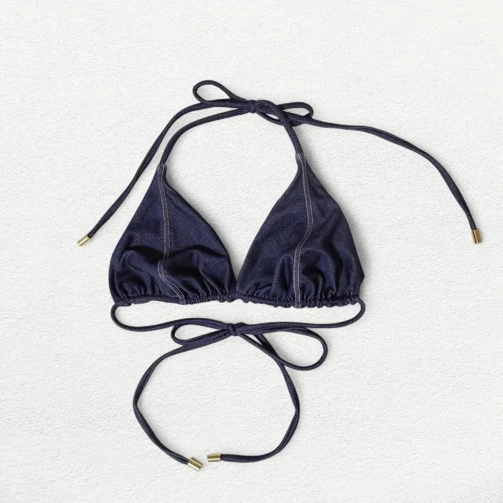 Monday Swimwear Palma Bikini Top in Blue Denim